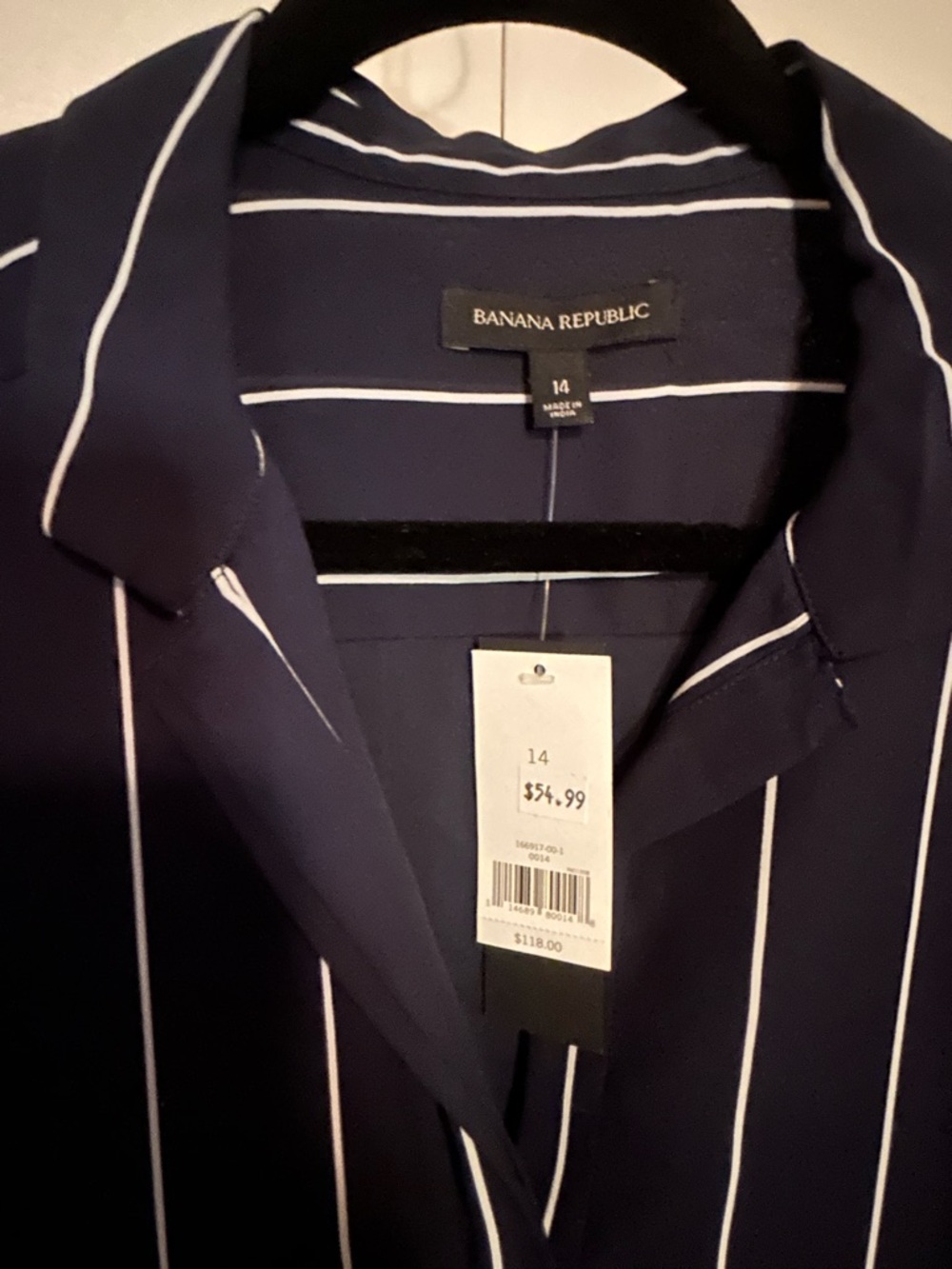 Banana Republic Navy & White Vertical Stripe Long Sleeve Shirt Dress - Picture 2 of 3